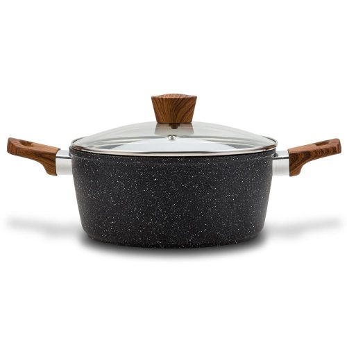 SOMOGYI Nava 10-144-122 Nature tapadásmentes lábas, kőbevonattal, hőálló fogantyú, üvegfedő, 28 cm
