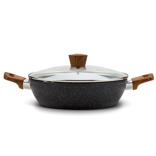 SOMOGYI Nava 10-144-130 Nature tapadásmentes pecsenyesütő, kőbevonattal, hőálló fogantyú, üvegfedő, 28 cm