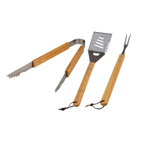SOMOGYI Nava 10-238-003 BBQ Guru rozsdamentes acél grillező szett, fa nyél, 3db-os