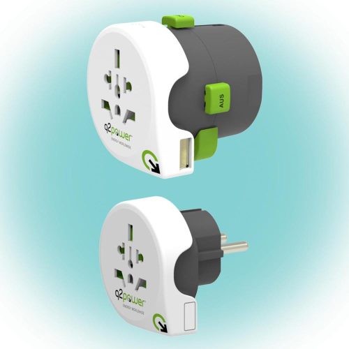 SOMOGYI Q2POWER 2.100130 utazóadapter, Qdapter 360 USB, két készülék a szettben: Qdapter (USB aljzattal) és World to Europe