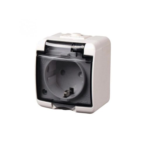 SOMOGYI GAO 22111 földelt aljzat, kültéri IP44 kivitel, 230 V~ / 50 Hz / 16 A, fehér-füst