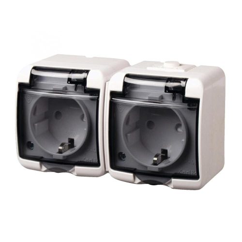 SOMOGYI GAO 22121 2 férőhelyes földelt aljzat, kültéri IP44 kivitel, 230 V~ / 50 Hz / 16 A, fehér-füst