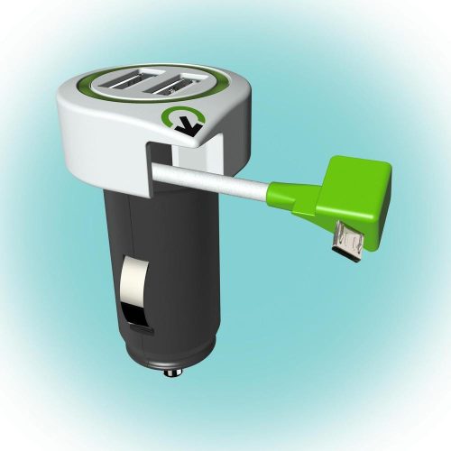 SOMOGYI SAL 3.100110 autós USB töltő, 2 USB aljzat, 1 kihúzható micro USB csatlakozó, 3.1 A megosztott