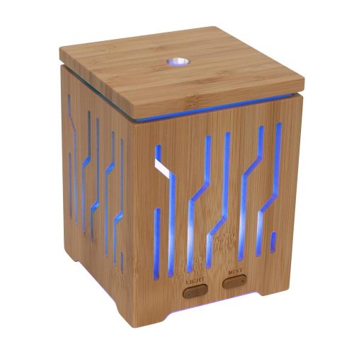 SOMOGYI Home AD 200 aromadiffúzor, ultrahangos hidegpárásító, bambusz alapzat és fedél, 200 ml kapacitás, folyamatos színváltás,  tartozék hálózati adapter