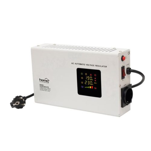 SOMOGYI HOME AVR2000S feszültségstabilizátor, 2000VA, automatikus működés, vékony kivitel, falra szerelhető, színes digitális kijelző, teljeskörű meghibásodás elleni védelem