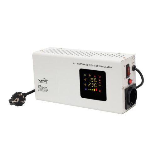 SOMOGYI HOME AVR500S feszültségstabilizátor, 500VA, automatikus működés, vékony kivitel, falra szerelhető, színes digitális kijelző, teljeskörű meghibásodás elleni védelem