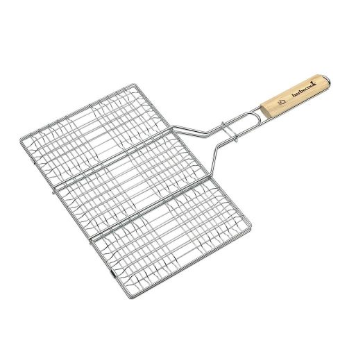 SOMOGYI Barbecook BC-ACC-7104 hamburgersütő grillrács, krómozott, fa nyél, 100% FSC, 6db-os