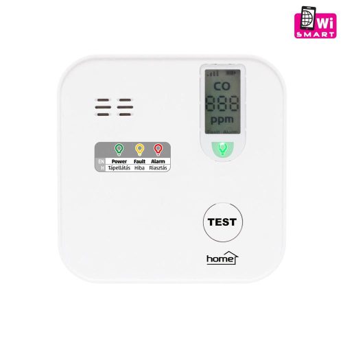 SOMOGYI Home CO10SMART szén-monoxid vészjelző, Tuya kompatibilis, Wi-Fi kapcsolat , LCD kijelző, elemes, 5 év elem élettartam, 10 év érzékelő élettartam