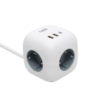   SOMOGYI Home CUBE2 kocka elosztó, max. 3680 W, USB töltő, 3 aljzat gyermekvédelemmel, 1,5 m hosszú vezeték