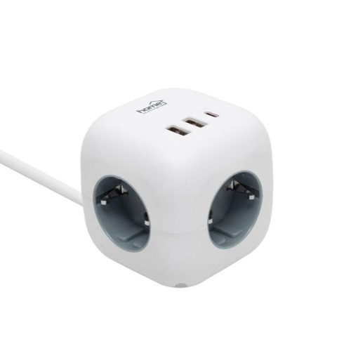 SOMOGYI Home CUBE2 kocka elosztó, max. 3680 W, USB töltő, 3 aljzat gyermekvédelemmel, 1,5 m hosszú vezeték
