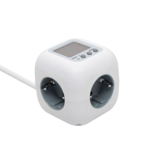 SOMOGYI Home CUBE2P kocka elosztó, fogyasztásmérővel, max. 3680 W, 3 aljzat gyermekvédelemmel, 1,5 m hosszú vezeték