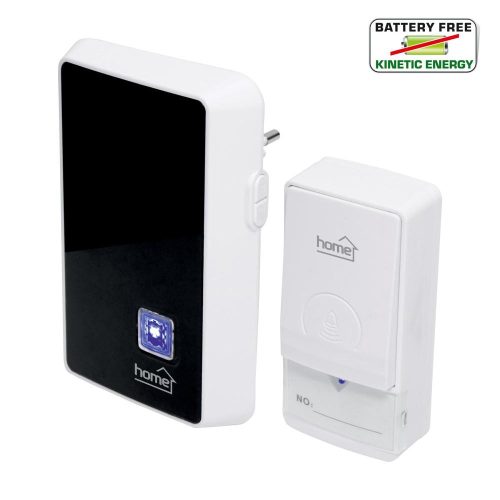 SOMOGYI Home DBK 1000AC vezeték nélküli csengő, elem nélküli, 100m hatótáv, 20 dallam, 3-fokozatú hangerő, kék LED, kinetikus nyomógomb, 230V-os tápellátás