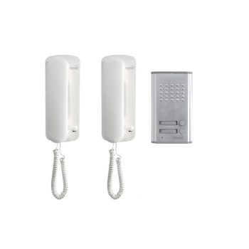   SOMOGYI Home DP 012 kétlakásos vezetékes kaputelefon szett, kétvezetékes rendszer, kiváló hangátvitel, kapunyitó elektronika, falba süllyeszthető külső egység