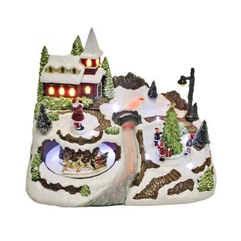   SOMOGYI Home DRM 10 világító karácsonyi falu, szán, mikulás, színes LED, zenélő, világító, beltéri