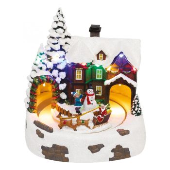   SOMOGYI Home DRM 15 dioráma, havas ház, színes LED, rénszarvasszán, beltéri
