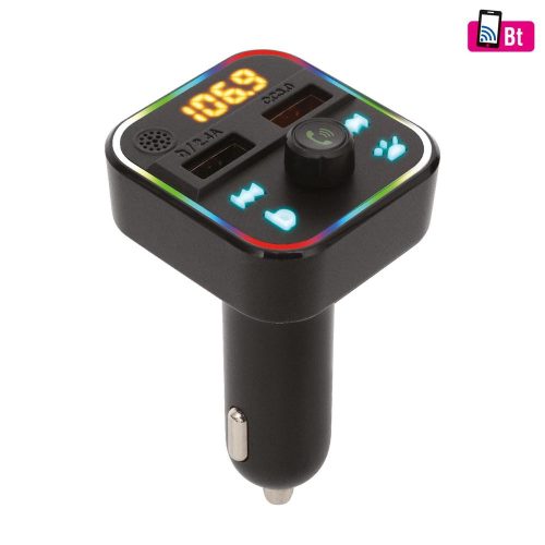 SOMOGYI SAL FMBT 18RGB autós kihangosító és töltő, 5 in 1, FM modulátor, dupla USB gyorstöltő, feszültségmérő, basszus-kiemelés gomb