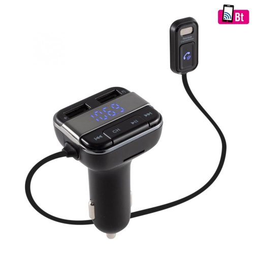 SOMOGYI SAL FMBT MIC autós kihangosító és töltő, beépített vezetékes mikrofon, feszültségmérő, Siri, Google Assistant, dupla USB gyorstöltő