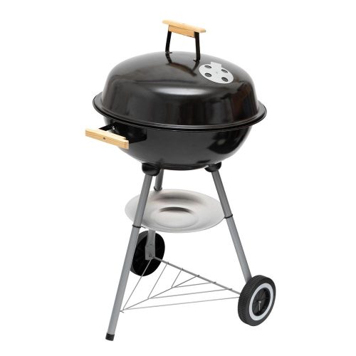 SOMOGYI Home GR02 fedeles gömbgrill, faszén, faszénbrikett, zománcozott acél tűztér, krómozott acél rostély, korrózióálló, rozsdamentes hamugyűjtő tálca