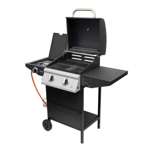 SOMOGYI Home GRG02 gázgrill, 2 főégővel, 1 oldalégővel, 3,2 kW égőnkénti teljesítmény, 440x400 mm sütőfelület, nyomásszabályozó készlettel