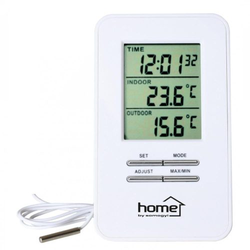 SOMOGYI Home HC 12 vezetékes külső-belső hőmérő órával, bel- és kültéri hőmérséklet kijelzése, vezetékes hőmérő szonda, 12/24 órás időformátum, dátum