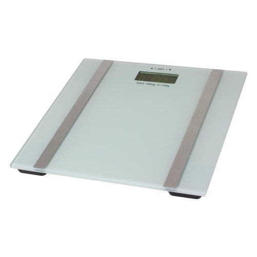 SOMOGYI Home HG FMZ 18 fürdőszobai mérleg, méréshatár 180 kg, mérési pontosság 100 g, LCD kijelző, testzsír, testhidratáltság, izomtömeg meghatározás