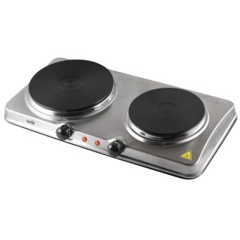   SOMOGYI Home HG R 04SS hordozható elektromos főzőlap, dupla, teljesítmény 1000 W + 1500 W, ∅15 cm + ∅18 cm főzőfelület, rozsdamentes készülékház