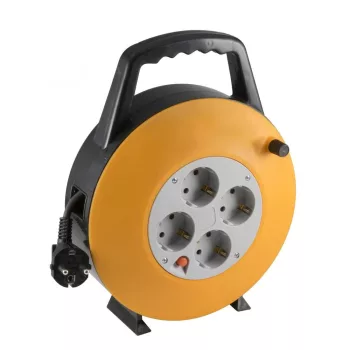   SOMOGYI Home HJR 3-10 kábeldob, 10 m, IP20 kivitel, műanyag tartó, H05VV-F 3G1,0 mm2 kábel, max. 2300 W, védőkapcsoló, 4 védőérintkezős aljzat