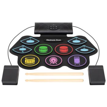   SOMOGYI Home HRD1 feltekerhető dobszett, 7 választható ritmus és 10 demó dal, dobolás felvétele és visszajátszása, Bluetooth funkció