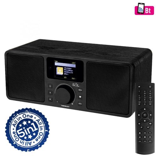 SOMOGYI SAL INR 5000/BK internetrádió, 5 in 1, 2x5 W, Bass reflex, világrádió, FM RDS, BT, AUX, Média Center hálózati zenetár, EQ