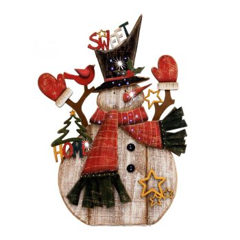   SOMOGYI Home KAD 34 optikai szálas asztali dísz, festett fa hóember, színes fénypontok