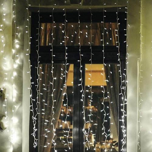 SOMOGYI Home KAF 210LC LED-es fényfüggöny, 2x1 m / 210 db hidegfehér LED, fehér vezeték, állófényű, hálózati adapter, kül- és beltéri kivitel
