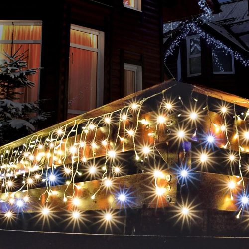 SOMOGYI Home KAF 300L 5M LED-es sziporkázó fényfüggöny, 5 m / 300 db sziporkázó melegfehér LED, fehér vezeték, hálózati adapter, kül- és beltéri kivitel