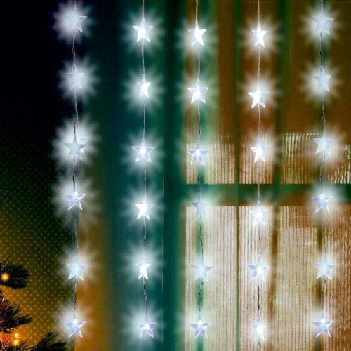 SOMOGYI Home KAF 48L LED-es csillag fényfüggöny, 1,5x1 m / 48 db hidegfehér LED csillag figurákban, átlátszó vezeték, hálózati adapter, beltéri kivitel
