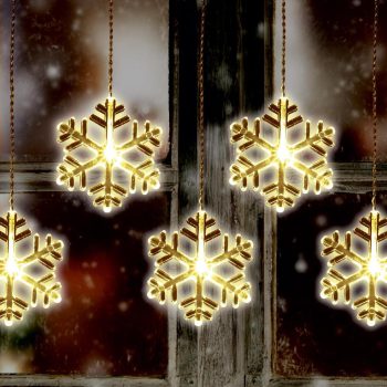   SOMOGYI Home KAF 8/F LED-es hókristály fényfüggöny, 0,9 m / 8 db melegfehér LED akril hókristályban, átlátszó vezeték, hálózati adapter, kül- és beltéri kivitel