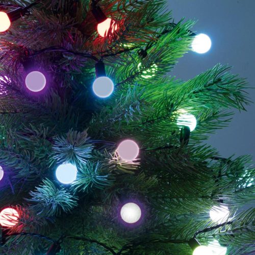 SOMOGYI Home KBC 50 LED-es gömb fényfüzér, 4,9 m / 50 db színváltó LED, opál gömb dekoráció, fekete vezeték, hálózati adapter, beltéri kivitel