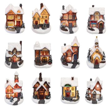 SOMOGYI Téli LED-es házikó, színes, 12db/display