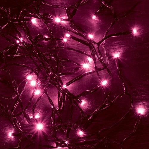 SOMOGYI Home KII 100/P LED-es fényfüzér, 8 m / 100 db pink LED, állófényű, zöld vezeték, hálózati adapter, beltéri kivitel