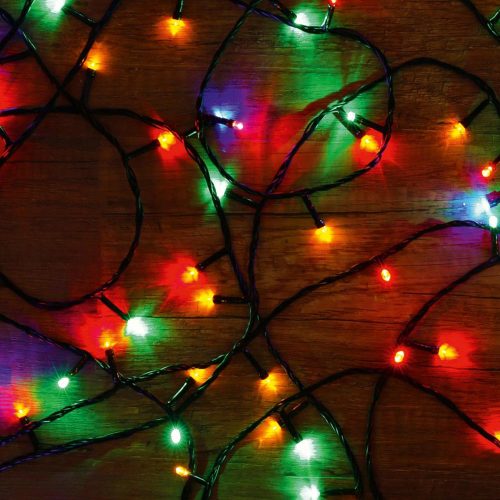 SOMOGYI Home KII 50/M LED-es fényfüzér, 4 m / 50 db színes LED, állófényű, zöld vezeték, hálózati adapter, beltéri kivitel