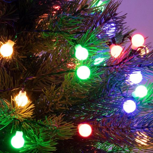 SOMOGYI Home KII 50B/M LED-es gömb fényfüzér, 4 m / 50 db színes LED, állófényű, zöld vezeték, hálózati adapter, beltéri kivitel