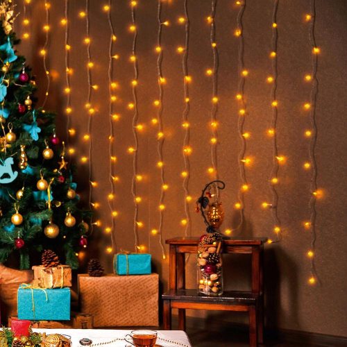 SOMOGYI Home KIN 168C/WW LED-es fényfüggöny, 1,2x1,4 m / 168 db melegfehér LED, fehér vezeték, állófényű, hálózati adapter, beltéri kivitel