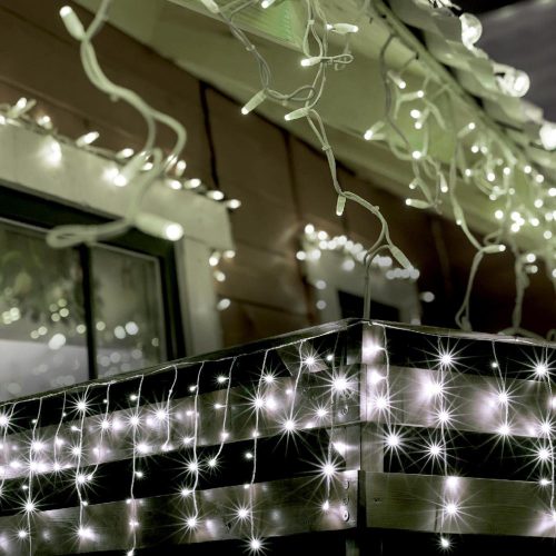 SOMOGYI Home KKF 158/WH LED-es fényfüggöny, 5 m / 150 db hidegfehér LED, 8 fényprogram, fehér vezeték, hálózati adapter, kül- és beltéri kivitel