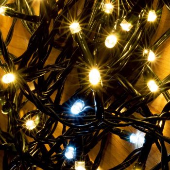   SOMOGYI Home KKL 200F/WH LED-es sziporkázó fényfüzér, 20 m / 200 db hidegfehéren sziporkázó melegfehér LED, zöld vezeték, hálózati adapter, kül- és beltéri kivitel