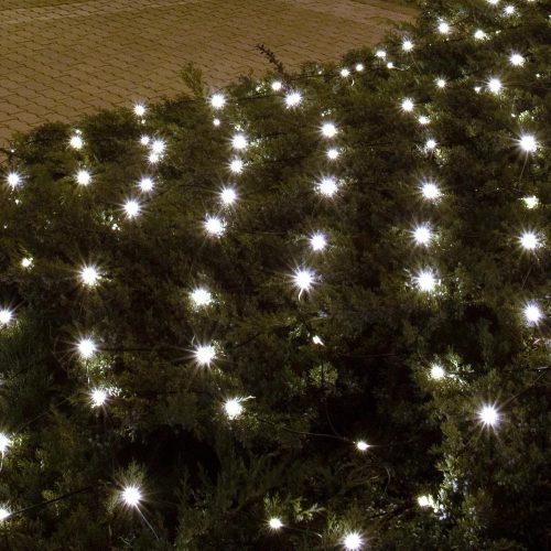 SOMOGYI Home KLN 160C/WH LED-es háló, 2x1,5 m / 160 db hidegfehér LED, zöld vezeték, állófényű, hálózati adapter, kül- és beltéri kivitel