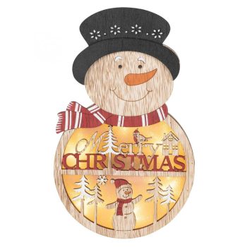   SOMOGYI Home KLW 21 S ajtódísz, ablakdísz, fa, hóember forma, 4 db LED, lézervágott, kapcsolható