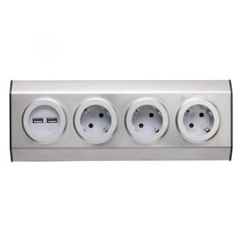   SOMOGYI Home KNV 03/USB szerelhető konyhai hálózati elosztó USB aljzatokkal, 3 védőérintkezős és 2 USB aljzat, rozsdamentes acél, felszerelés sarokba is, max. 3680 W,