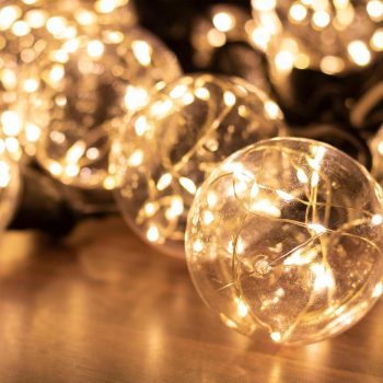   SOMOGYI Home LPL 10 GLOBE micro LED-es fényfüzér, 4,5 m / 200 db melegfehér micro LED, víztiszta búra, sorolható, fekete gumivezeték, adapter, kül- és beltéri kivitel