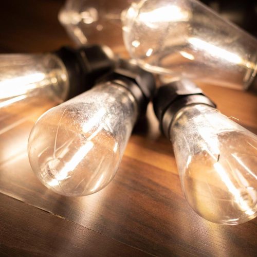 SOMOGYI Home LPL 10 PAPAYA filament LED-es fényfüzér, 4,5 m / 10 db melegfehér filament LED, víztiszta búra, sorolható, fekete gumivezeték, adapter, kül- és beltéri kivitel