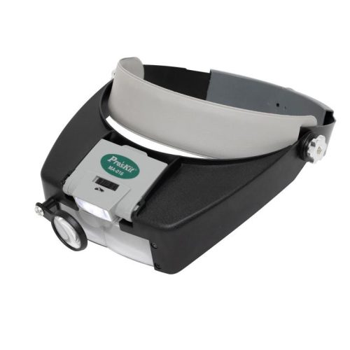 SOMOGYI Pro'skit MA-016 világítós nagyító fejpánttal, alaplencse, lehajtható kettős lencse, elfordítható lencse, billenthető LED lámpa