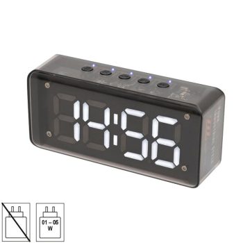   SOMOGYI Home MECHACLOCK ébresztőóra multimédia lejátszóval, 3 W, fehér LED kijelző, FM rádió, BT, microSD, USB-C, ~15 óra üzemidő