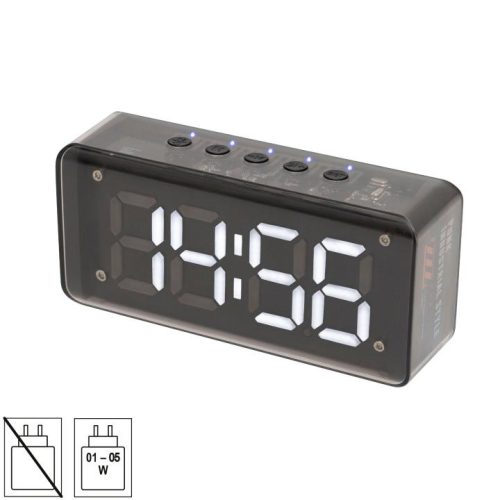 SOMOGYI Home MECHACLOCK ébresztőóra multimédia lejátszóval, 3 W, fehér LED kijelző, FM rádió, BT, microSD, USB-C, ~15 óra üzemidő